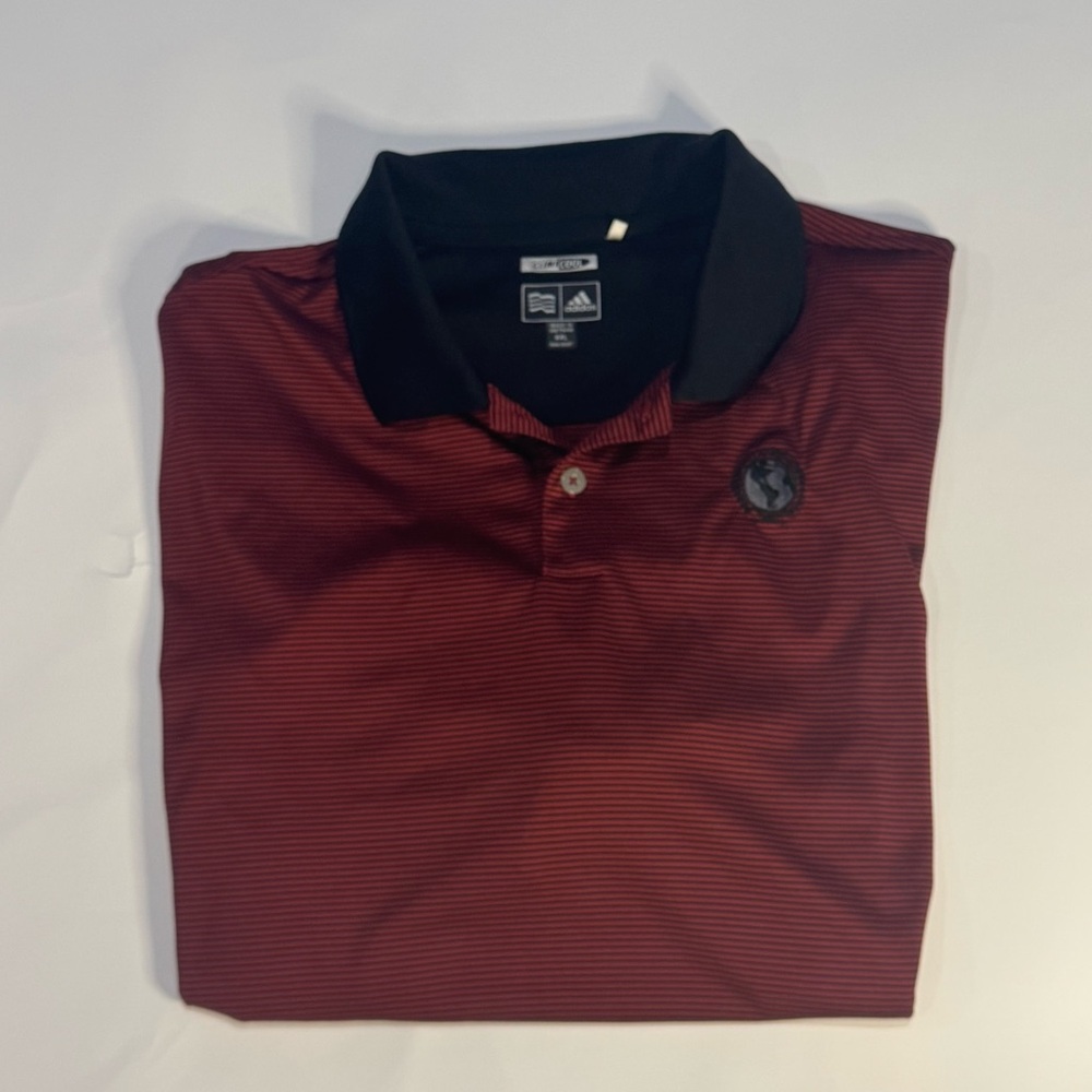 Adidas Climacool Polo XXL 2XL Red Black‎ Stripe Global Industries Golf Shirt